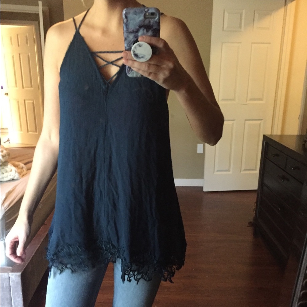 Like New FREE PEOPLE Teal Long Tunic Tank S
